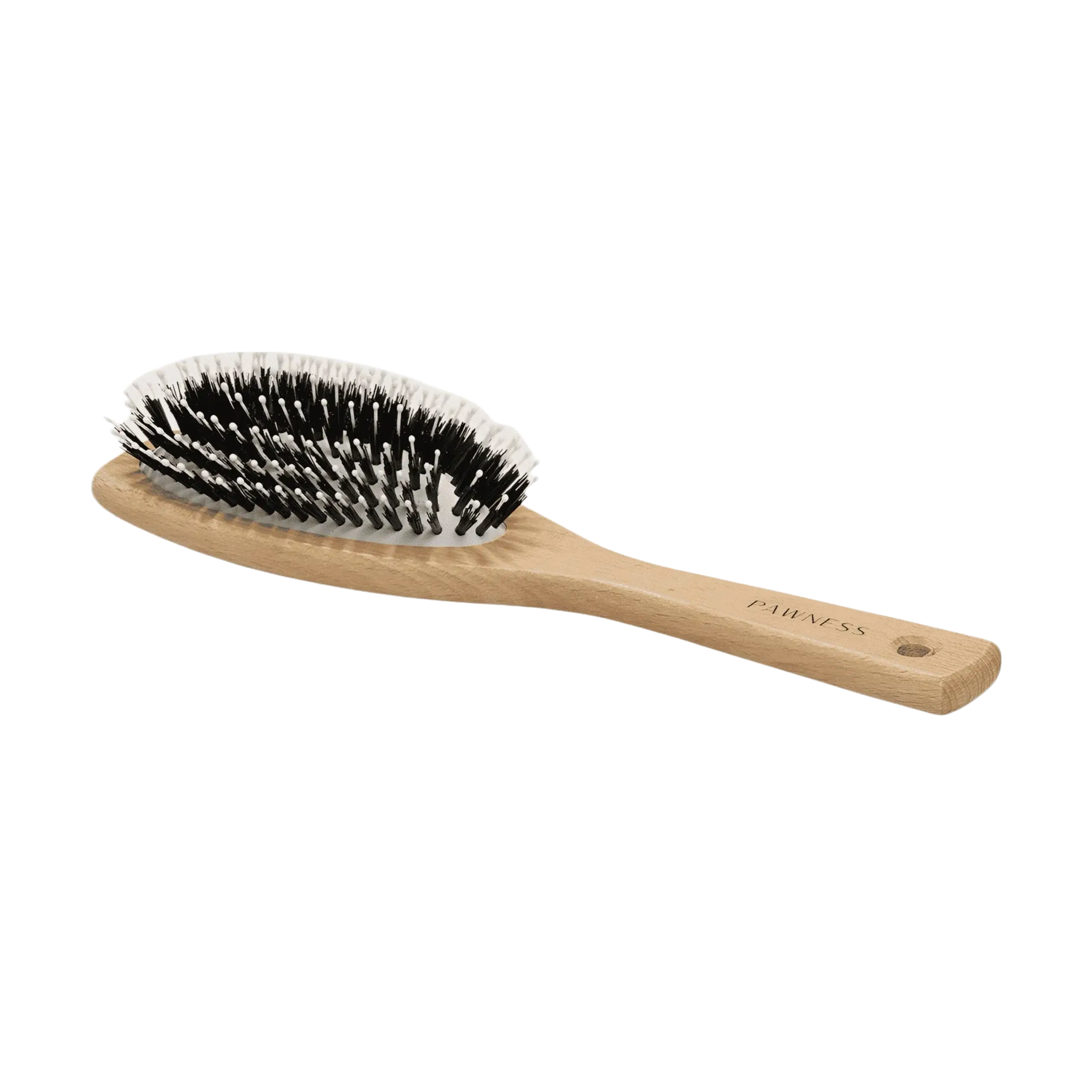 Brosse en bois végan pour chien avec épingles en nylon, fabriquée en bois de hêtre, idéale pour pelage court et respectueuse de l'environnement.
