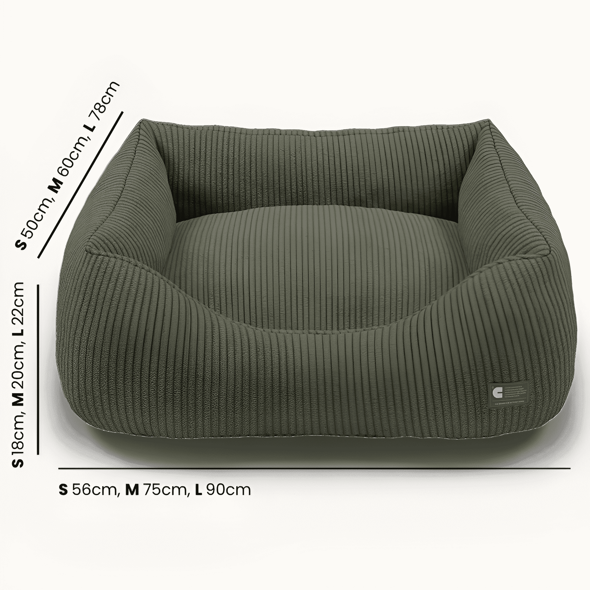 Dimensions du panier pour chien en velours côtelé vert